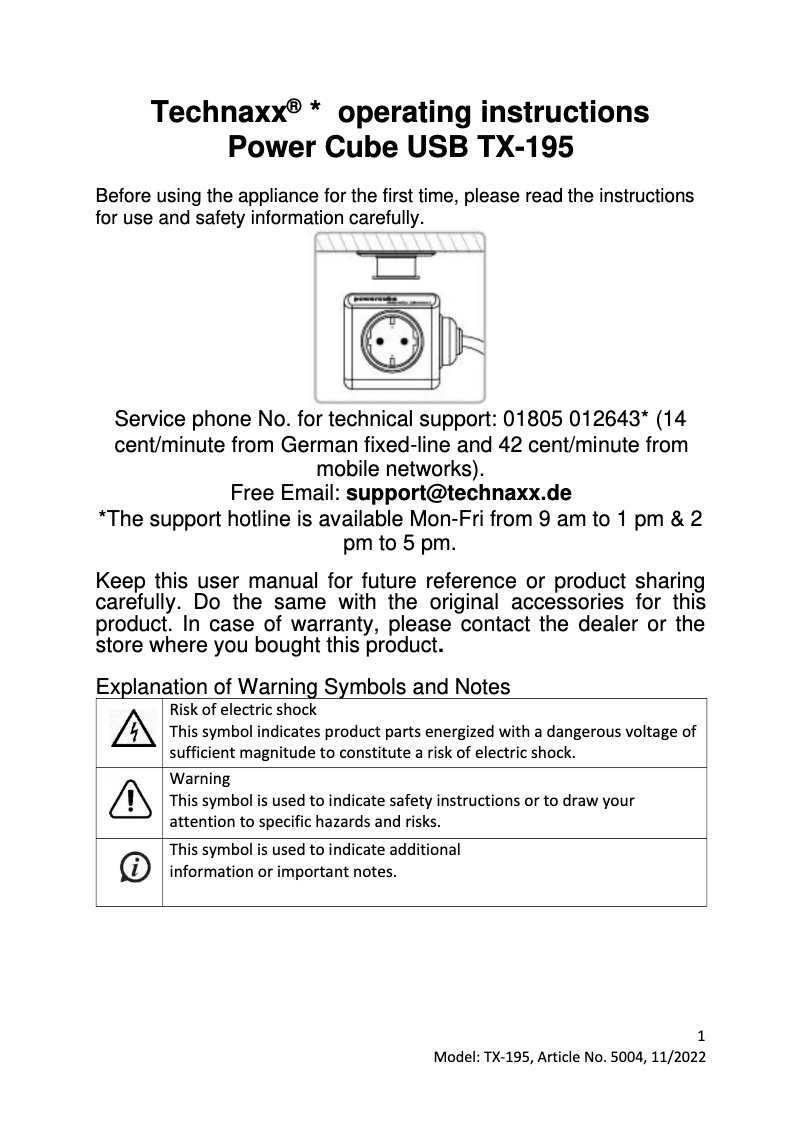 Página 1 del manual Manual de usuario Technaxx TX-195