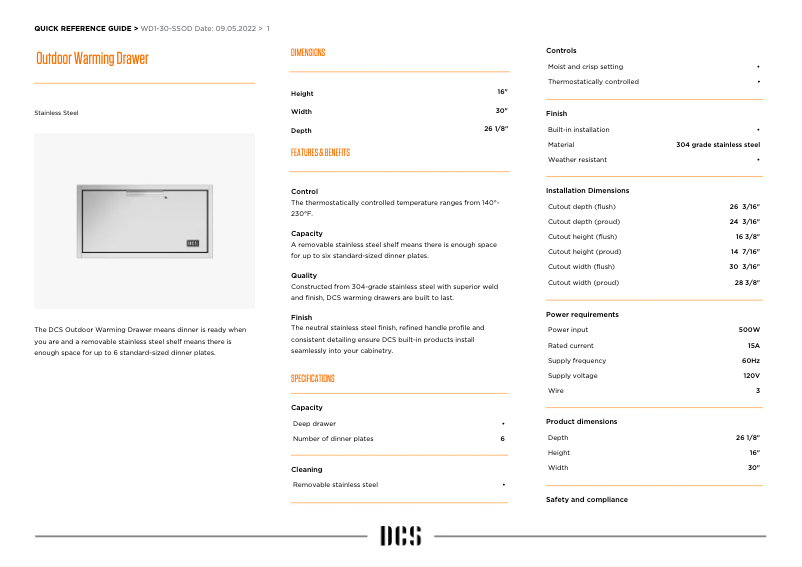 Page n°1 - Manuel utilisateur DCS WD1-30-SSOD