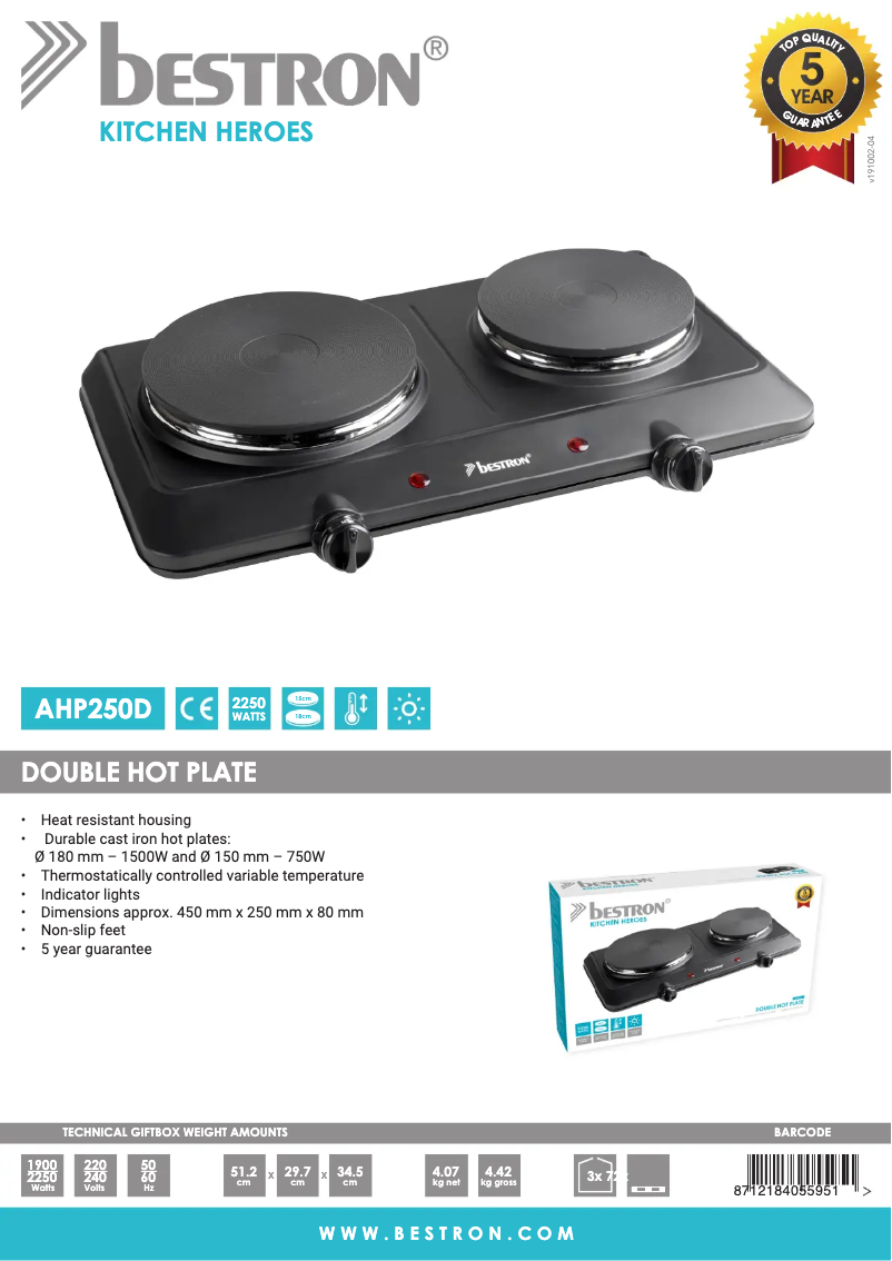 Page 1 of the manual Technical Sheet Bestron AHP250D