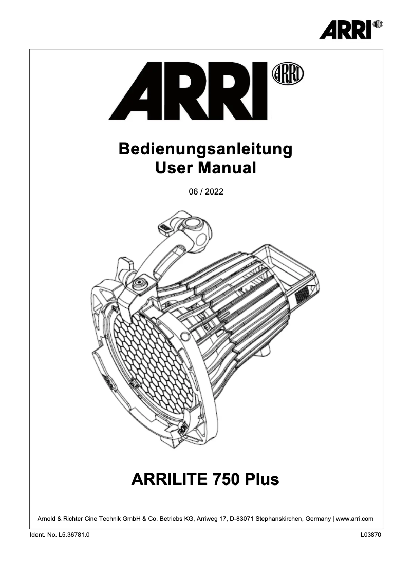 Page 1 de la notice Manuel utilisateur ARRI Arrilite 750 Plus