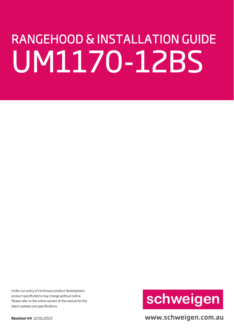 Page 1 de la notice Manuel utilisateur Schweigen UM1170-12BS
