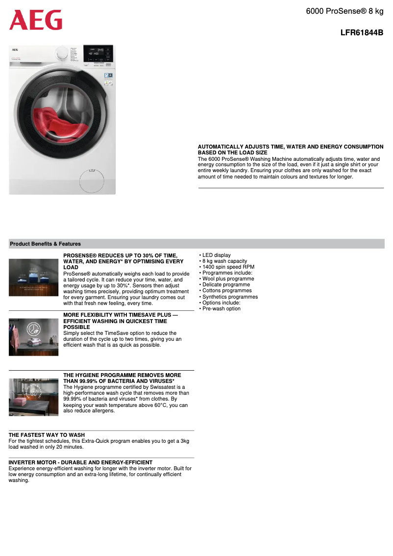 Página 1 del manual Ficha técnica AEG LFR61844B