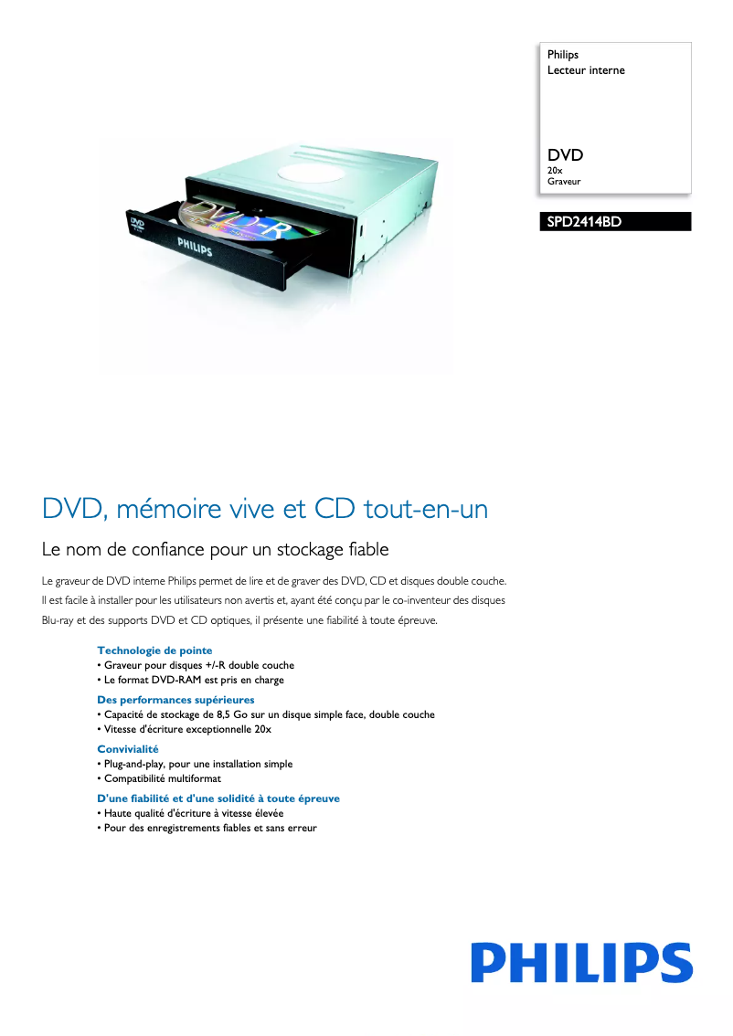 Página 1 del manual Ficha técnica Philips SPD2414BD