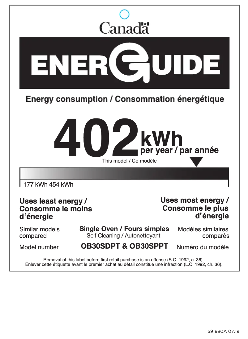 Page 1 de la notice Label énergétique Fisher & Paykel OB30SDPTDB1