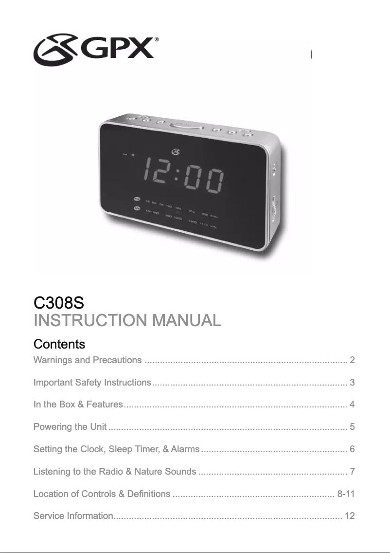 Page n°1 - Manuel utilisateur GPX C308S