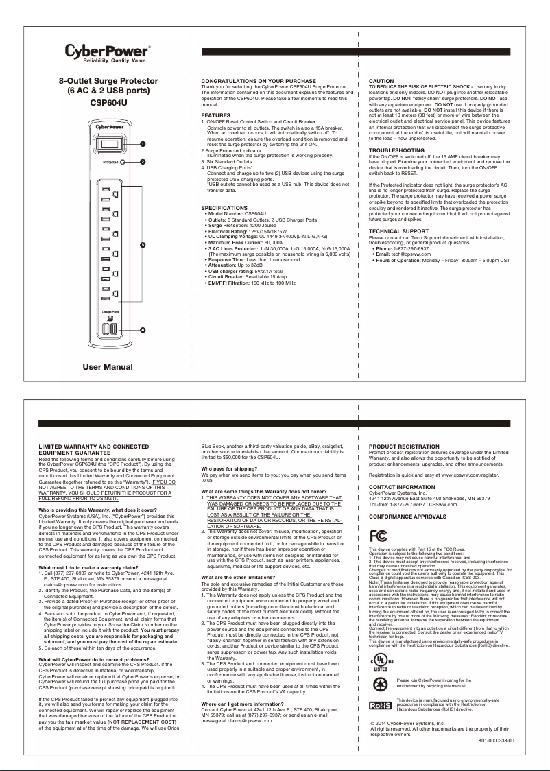 Page 1 de la notice Manuel utilisateur CyberPower CSP604U