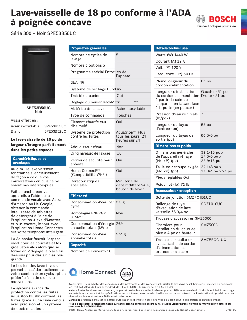 Página 1 del manual Ficha técnica Bosch SPE53B56UC