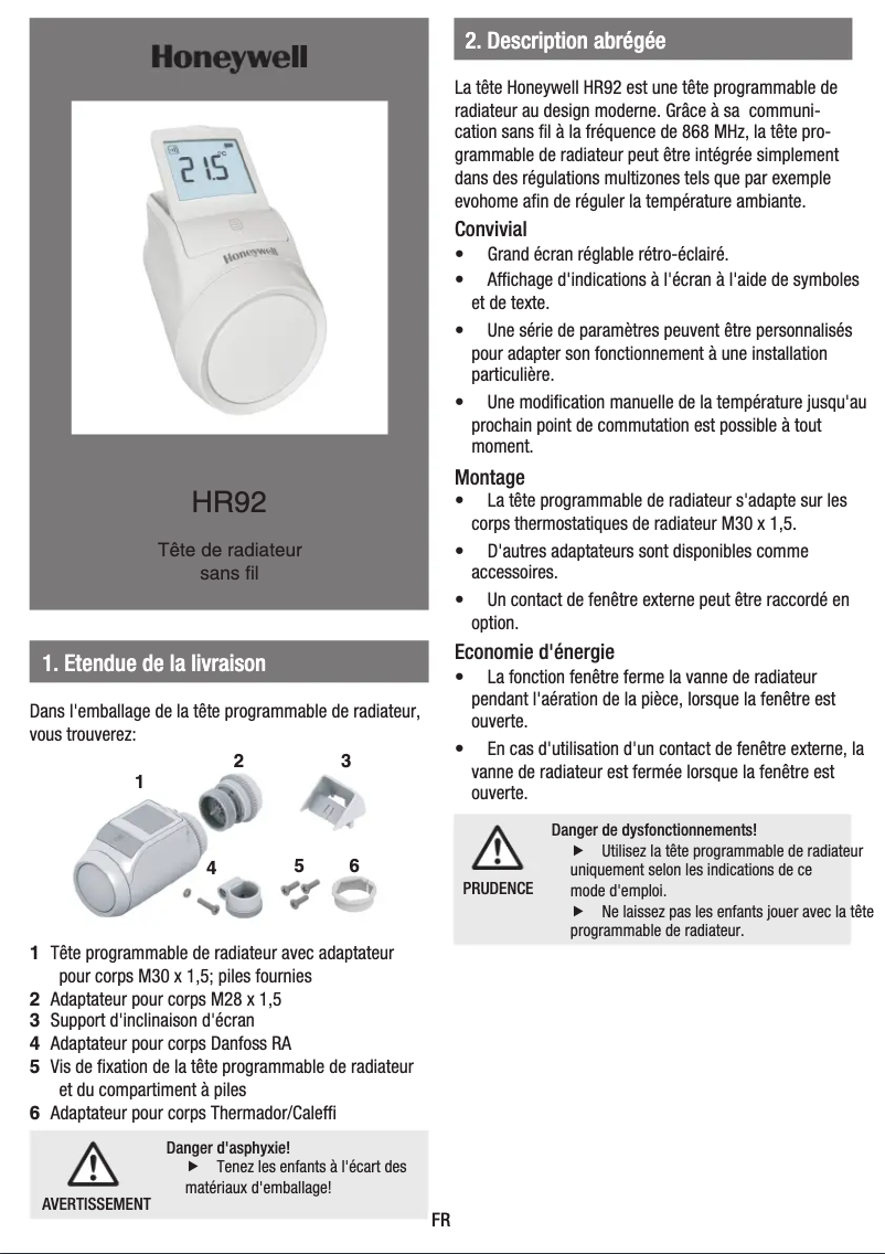 Page n°1 - Manuel utilisateur Honeywell EvoHome THR092HRT