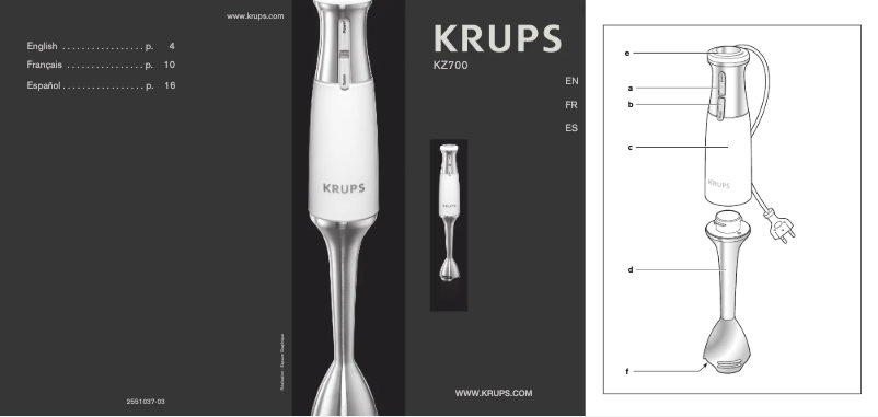 Page 1 de la notice Manuel utilisateur Krups Crystal Line KZ700