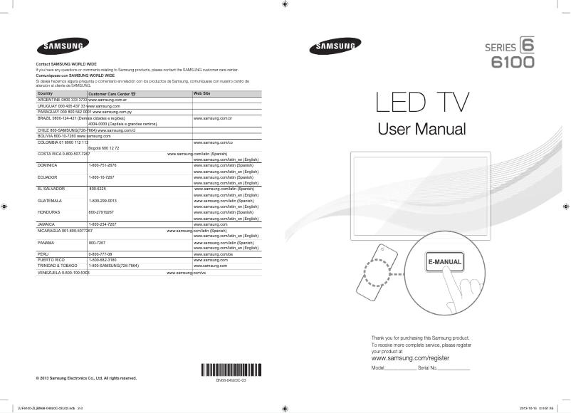 Imagen de la primera página del manual del dispositivo UN46F6100AG