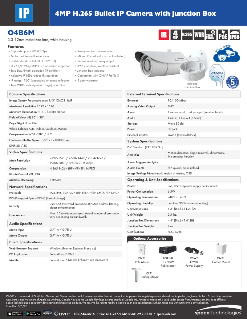 Página 1 del manual Ficha técnica Speco Technologies O4B6M