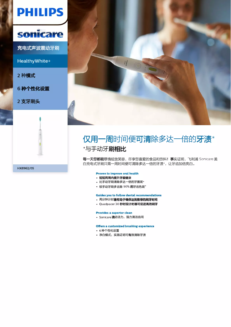 Page n°1 - Brochure Philips Sonicare HealthyWhite+ HX8962