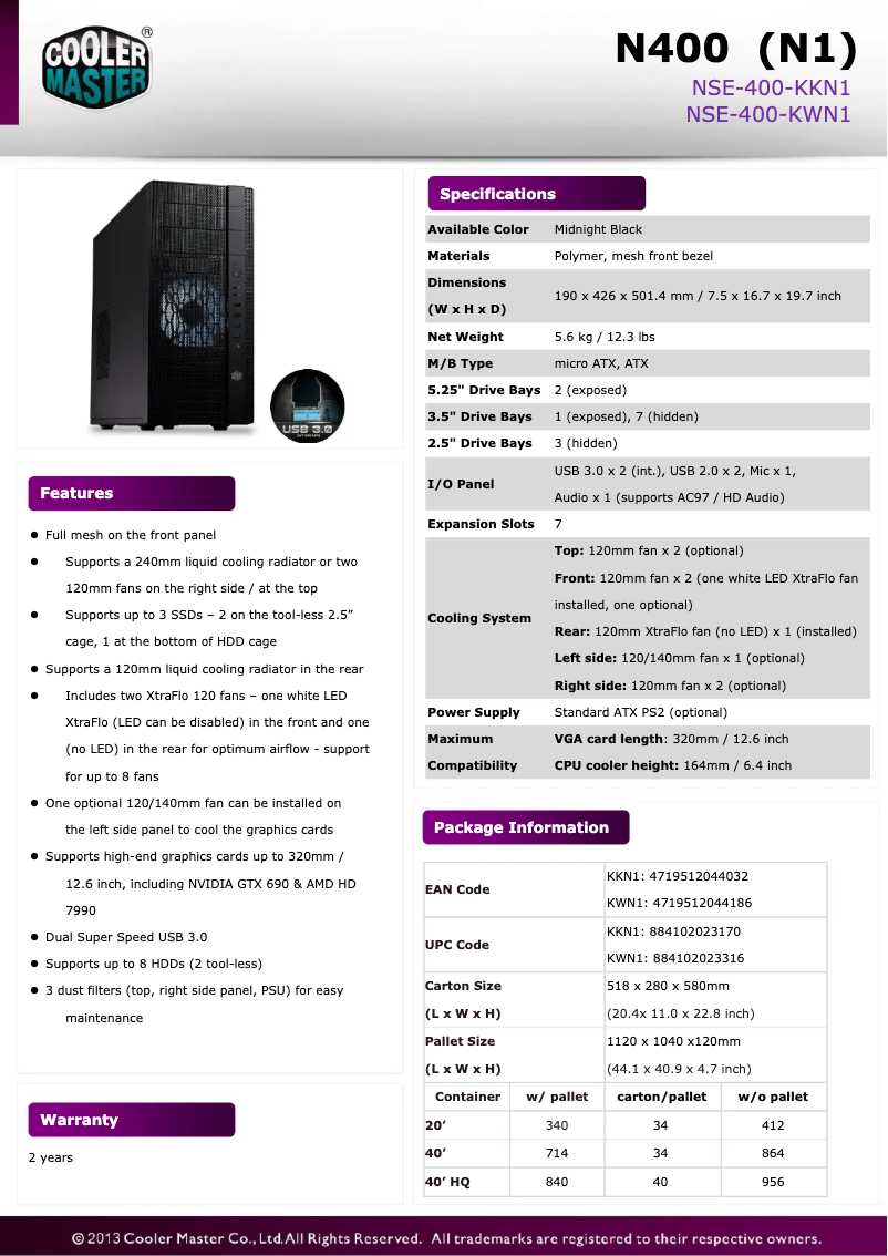 Page n°1 - Fiche technique Cooler Master N400