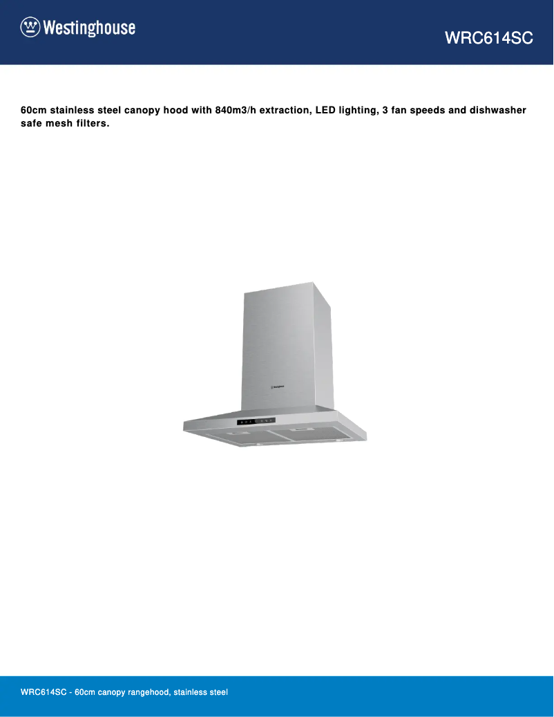 Page 1 de la notice Fiche technique Westinghouse WRC614SC