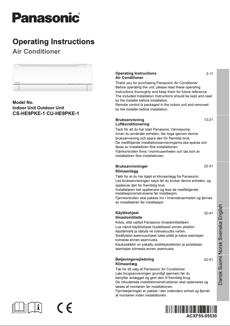 Page 1 de la notice Manuel utilisateur Panasonic CS-HE9PKE1