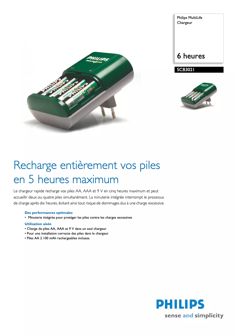 Page 1 de la notice Fiche technique Philips Multilife SCB3021