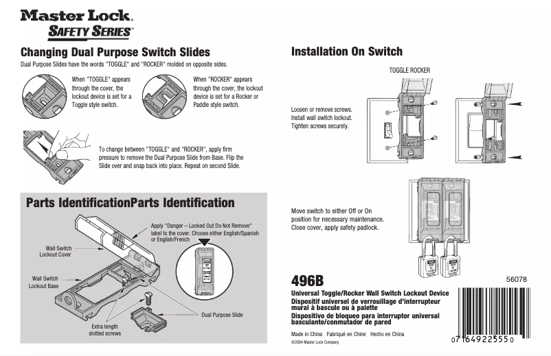 Page 1 de la notice Manuel utilisateur Master Lock 496