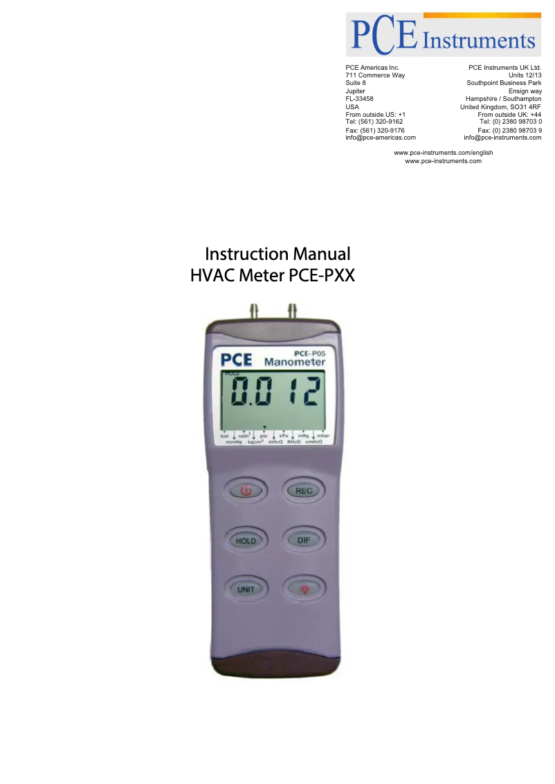 Page n°1 - Manuel utilisateur PCE Instruments PCE-P15