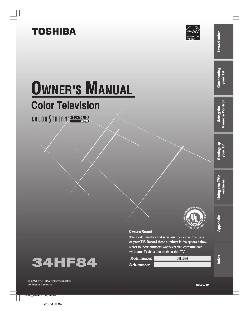 Page n°1 - Manuel utilisateur Toshiba TheaterWide 34HF84