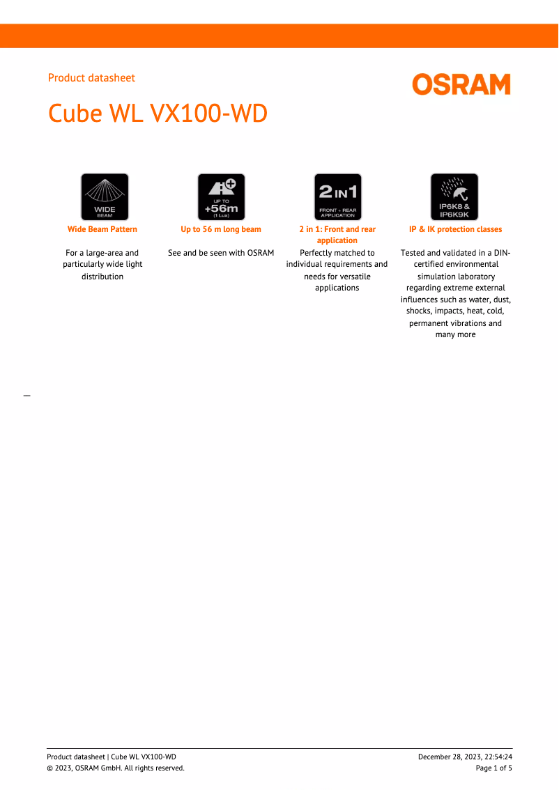 Page n°1 - Fiche technique Osram VX100-WD