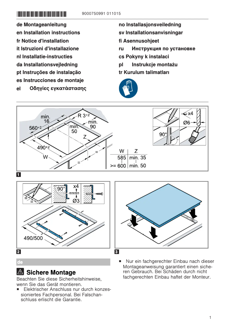 Page 1 de la notice Guide d'installation Siemens iQ100 ET645FEN1E
