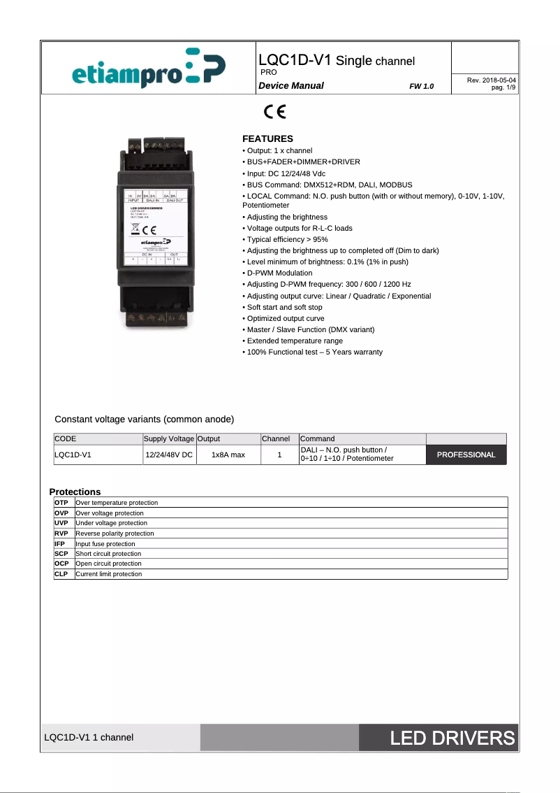 Image de la première page du manuel de l'appareil LQC1D-V1