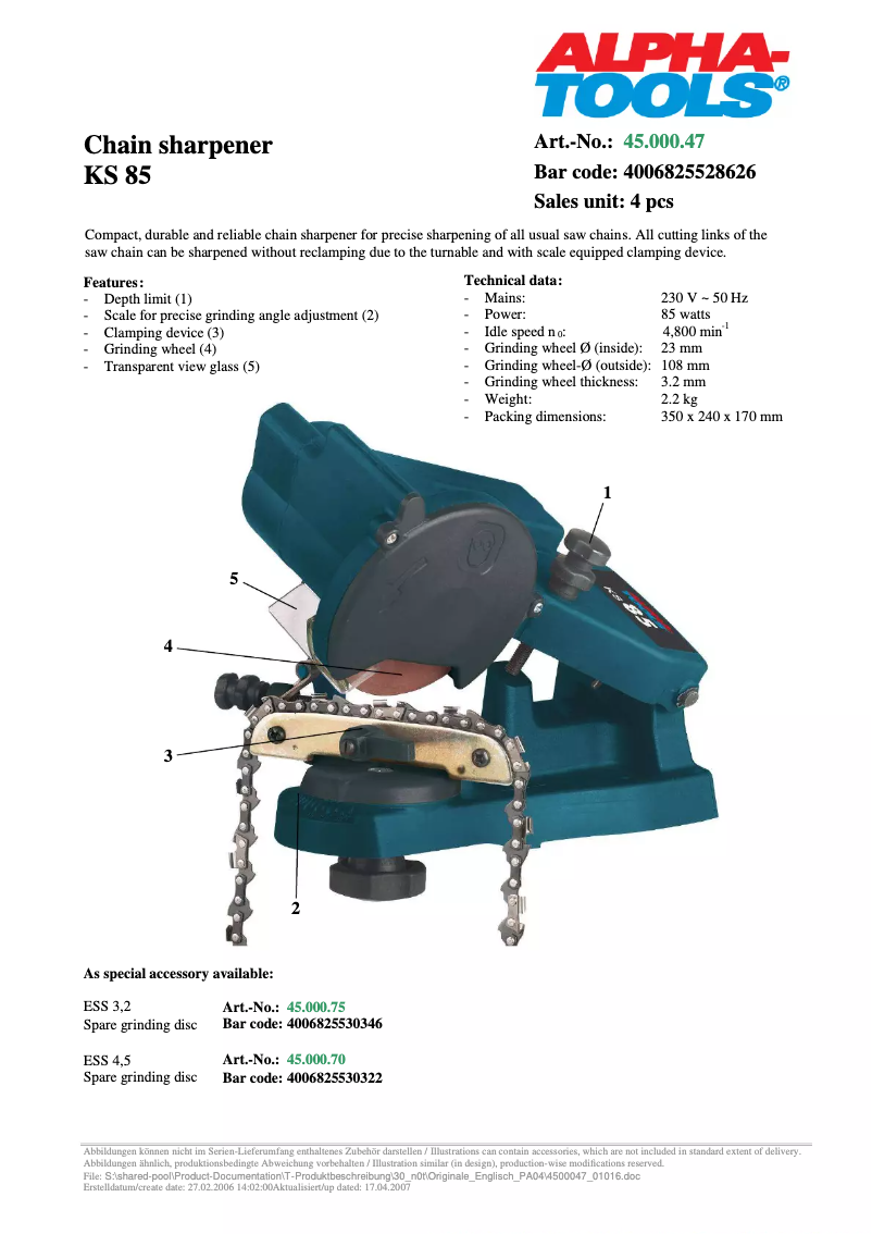 Page 1 de la notice Manuel utilisateur Alpha Tools KS 85