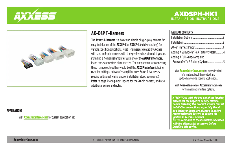 Image de la première page du manuel de l'appareil AXDSPH-HK1