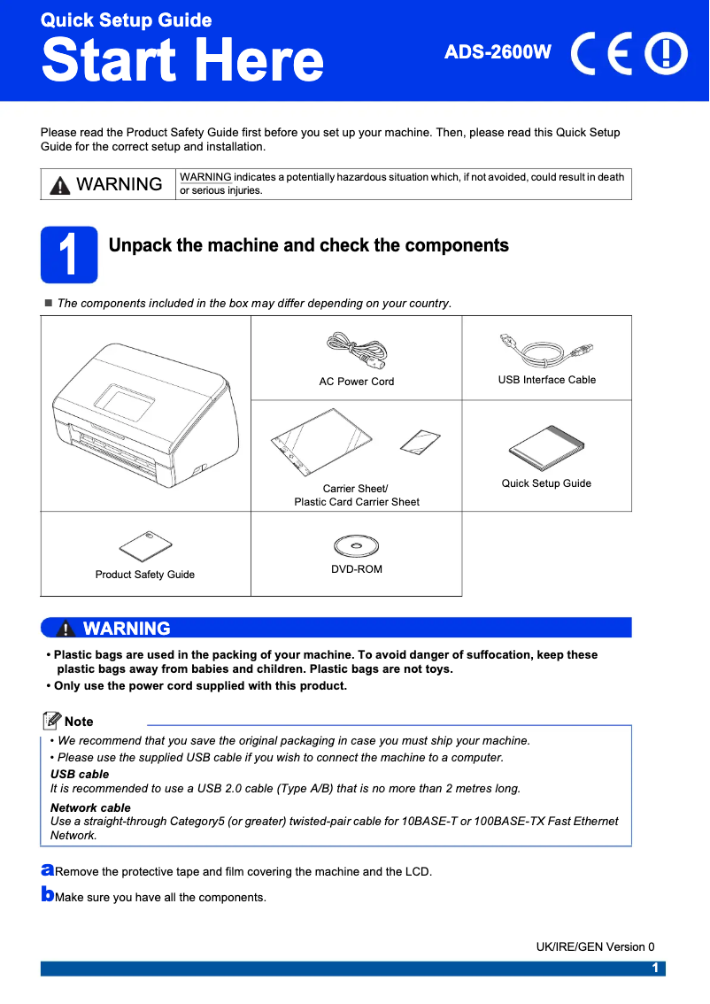 Image de la première page du manuel de l'appareil ADS-2600W
