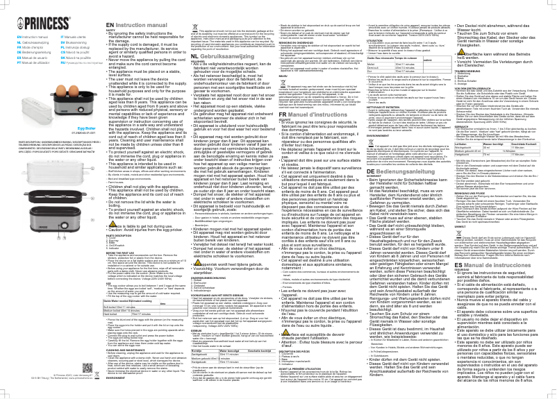 Page 1 de la notice Manuel utilisateur Princess Egg Boiler 262043