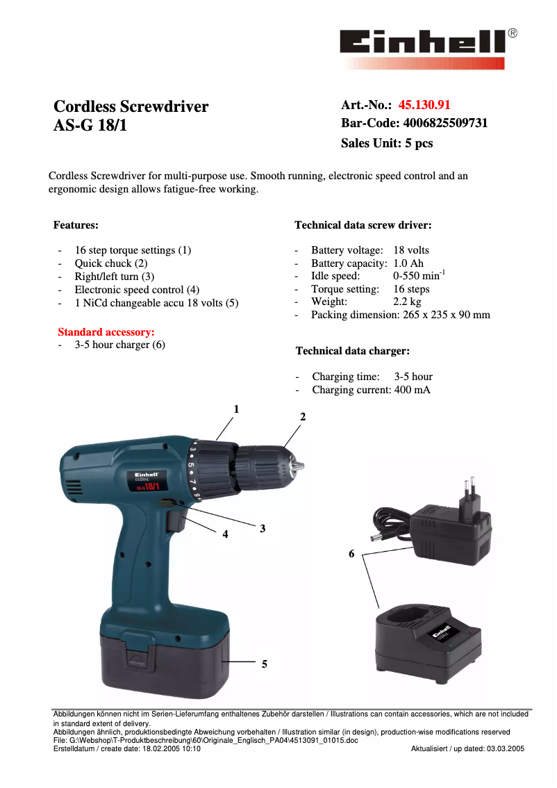 Page n°1 - Manuel utilisateur Global AS-G 18/1