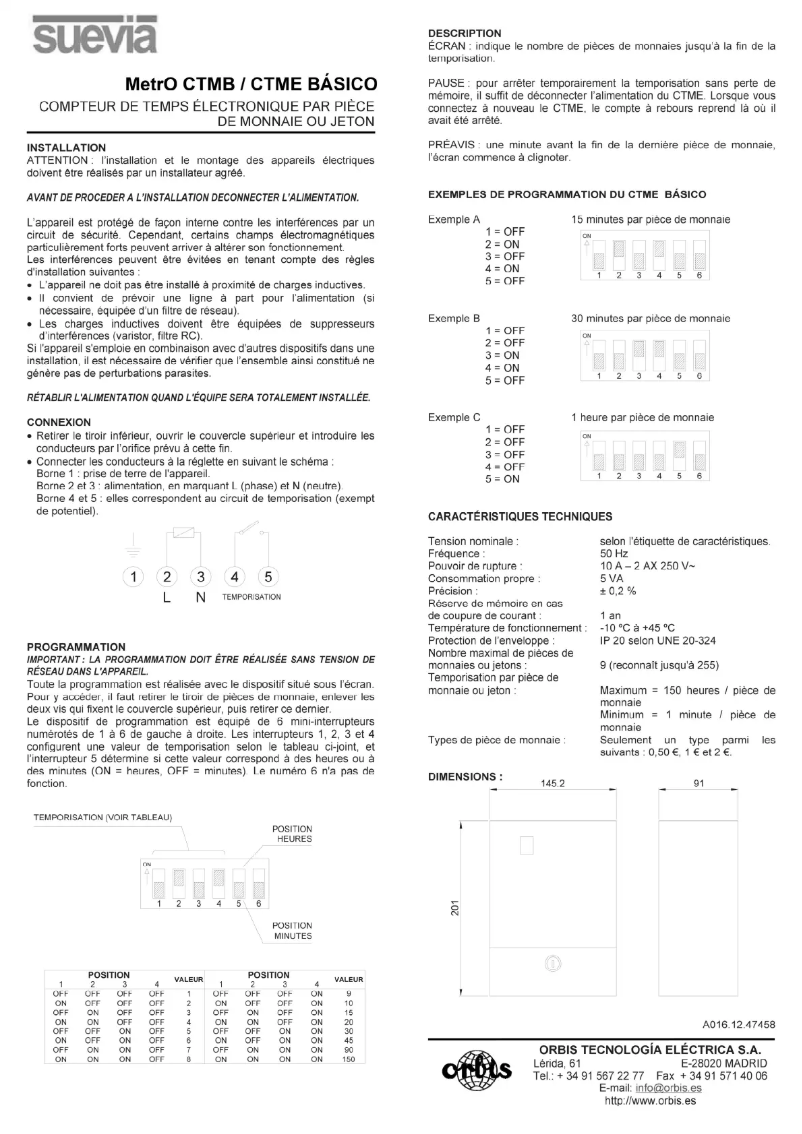 Page n°1 - Manuel utilisateur Suevia MetrO CTMB