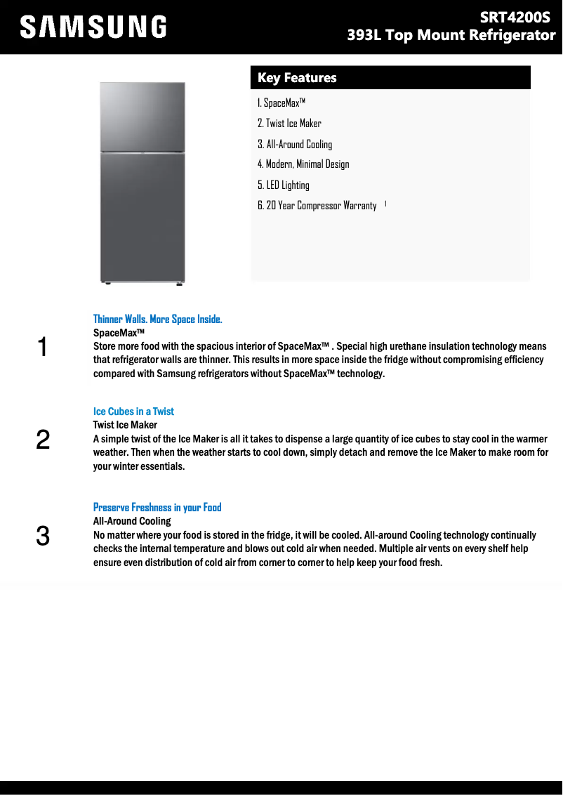 Página 1 del manual Ficha técnica Samsung SRT4200S