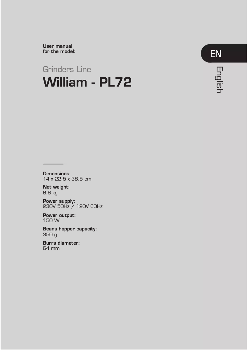 Image de la première page du manuel de l'appareil William PL72
