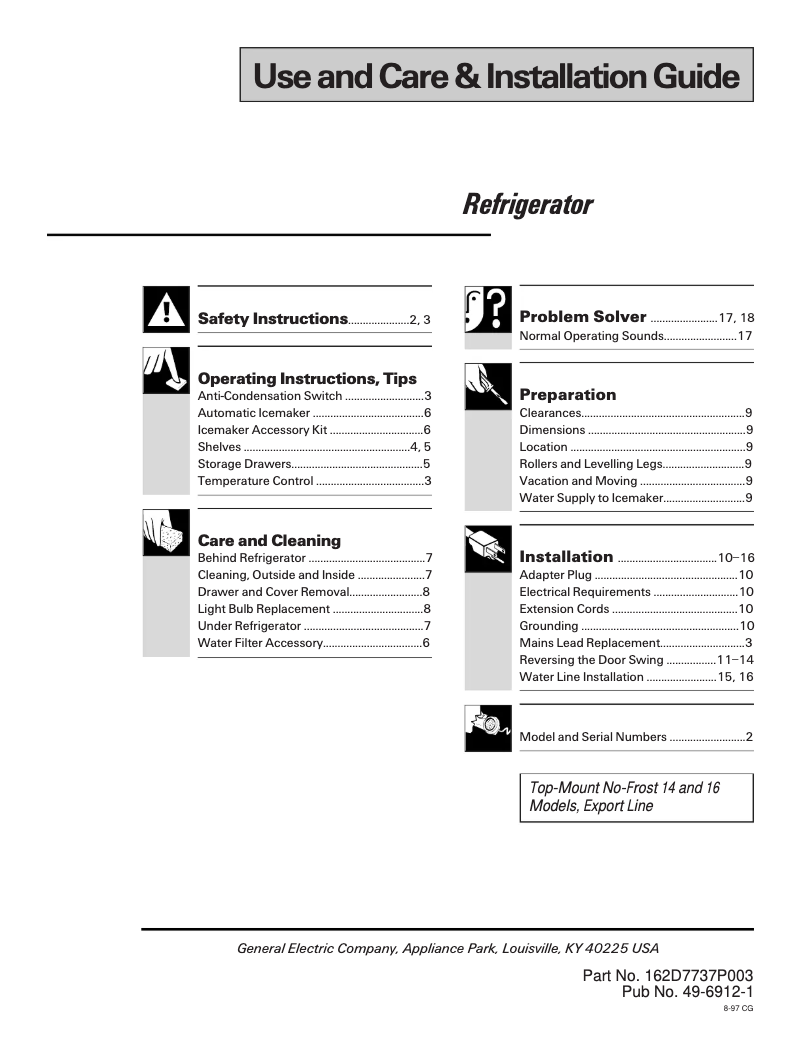 Page n°1 - Manuel d'utilisation et d'entretien GE TBT14SABWW