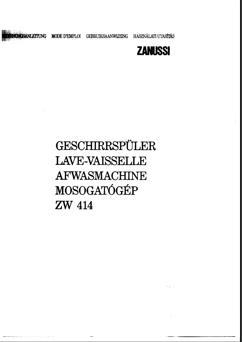 Page n°1 - Manuel utilisateur Zanussi-Electrolux ZW 414