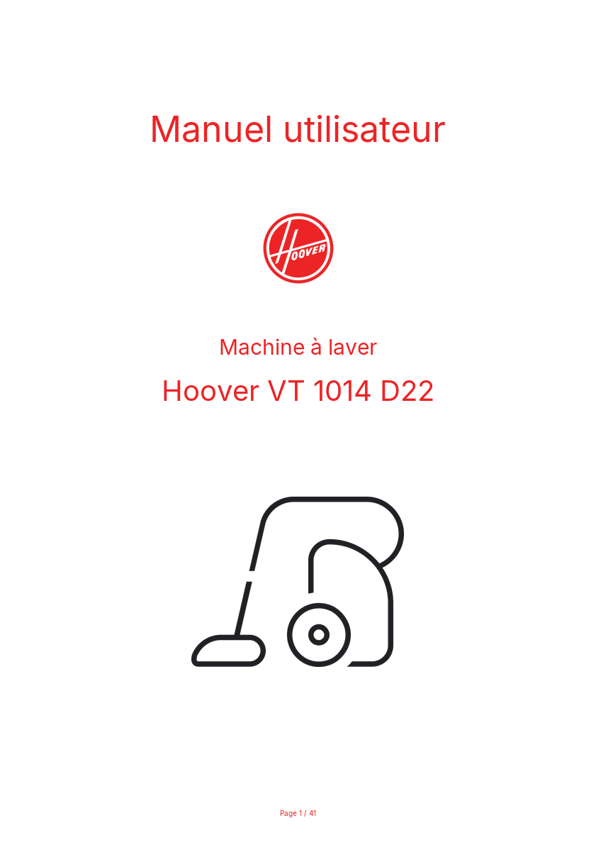 Page n°1 - Manuel utilisateur Hoover VT 1014 D22