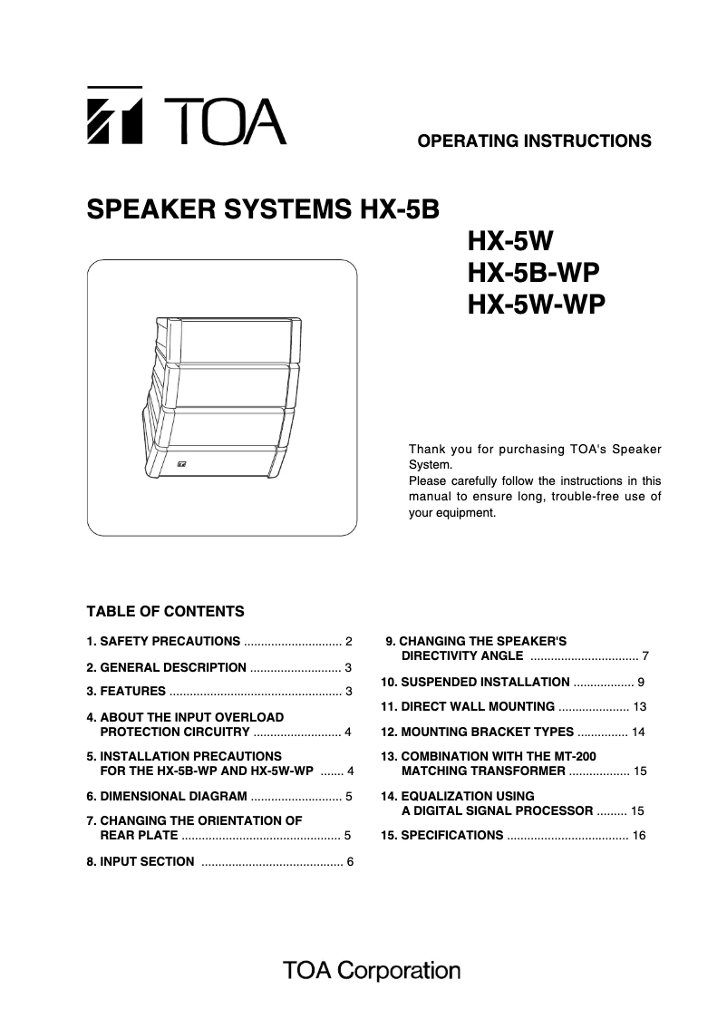 Page 1 of the manual User Manual TOA HX-5W
