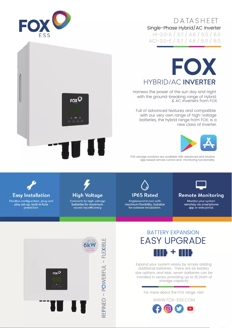 Page 1 de la notice Fiche technique FOX ESS AC1-5.0-E
