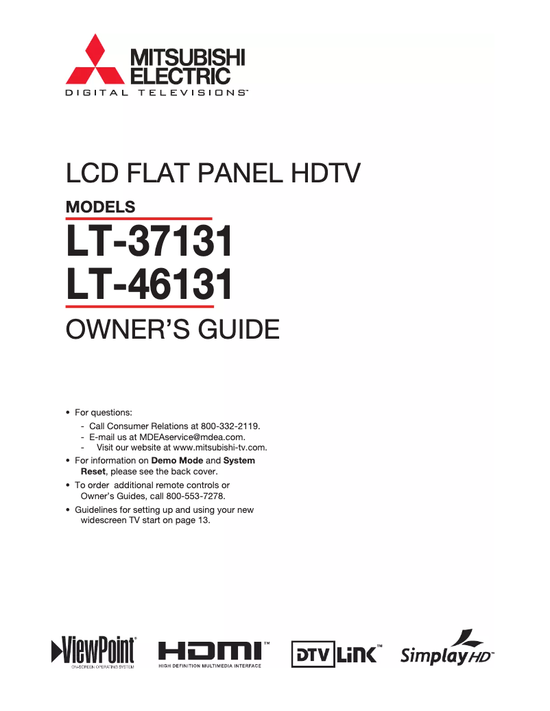 Page n°1 - Manuel utilisateur Mitsubishi LT-46131