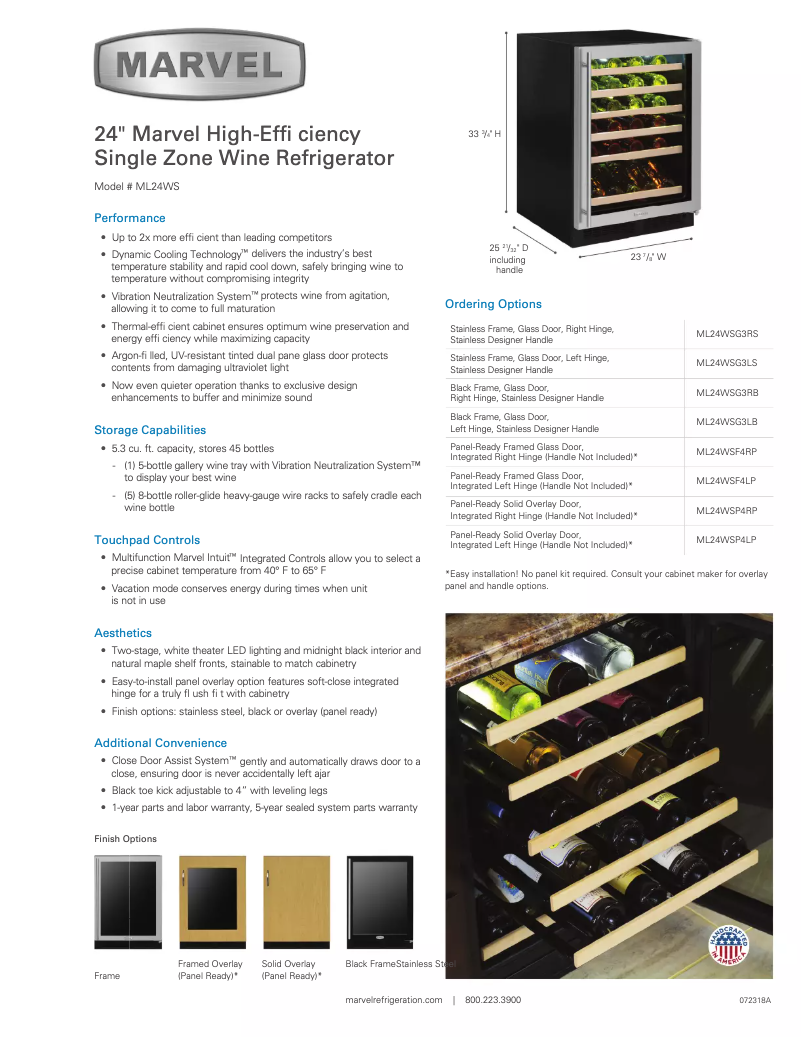 Page 1 de la notice Fiche technique Marvel ML24WSF4RP