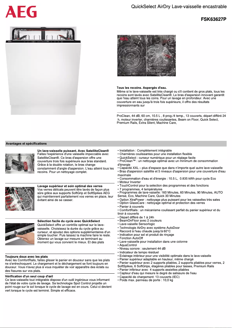 Page 1 de la notice Fiche technique AEG FSK63627P
