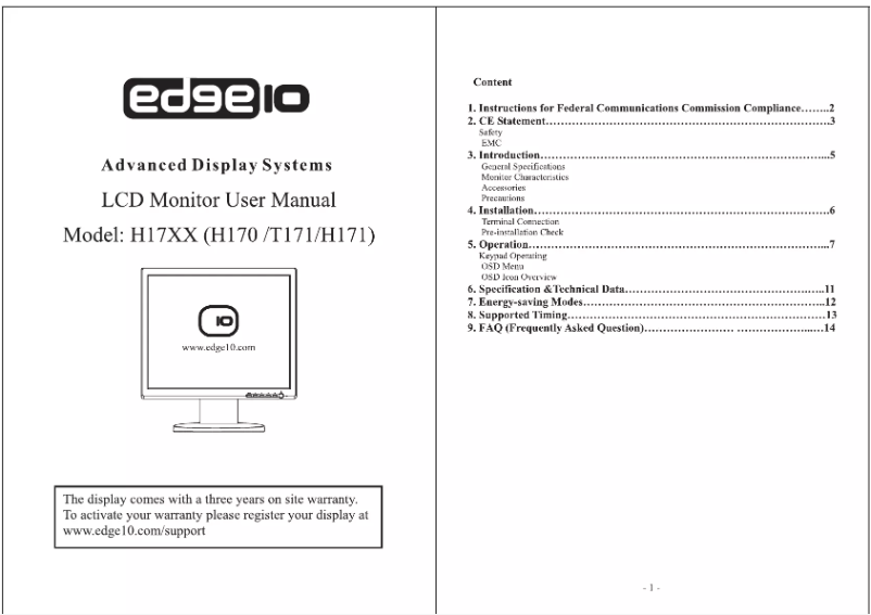 Page n°1 - Manuel utilisateur Edge10 T171 LCD Monitor