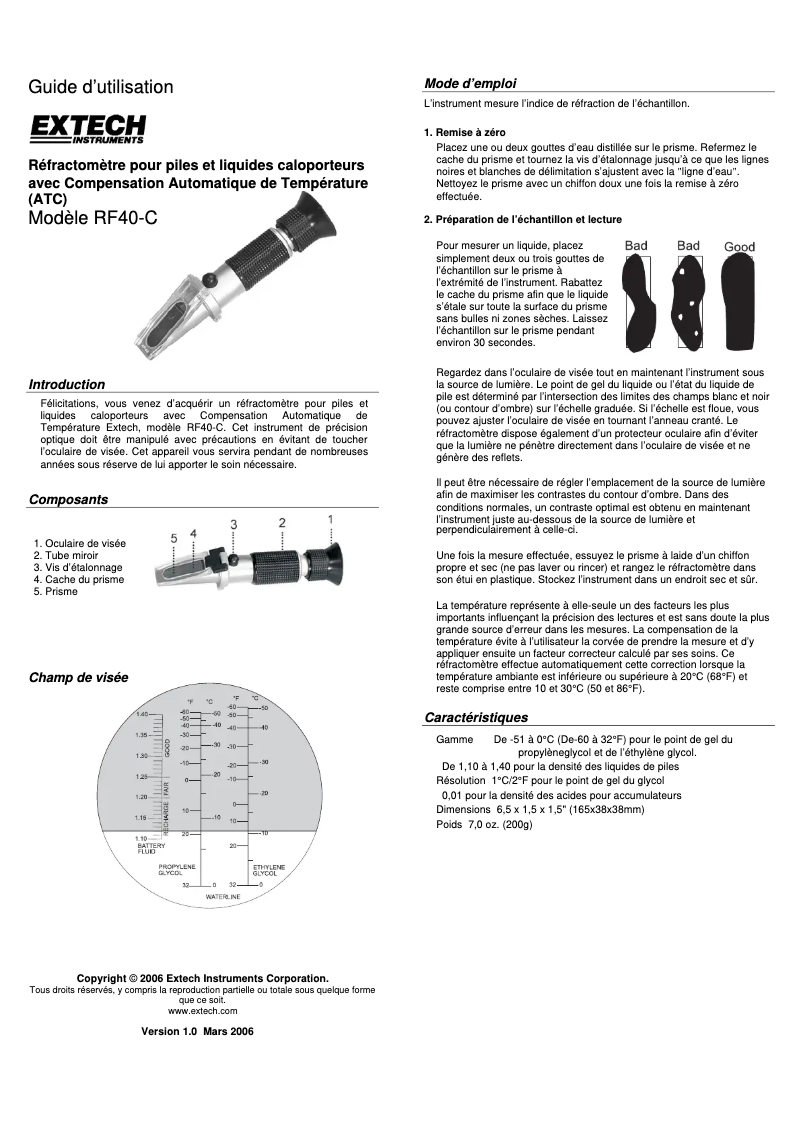 Page 1 de la notice Manuel utilisateur Extech RF40