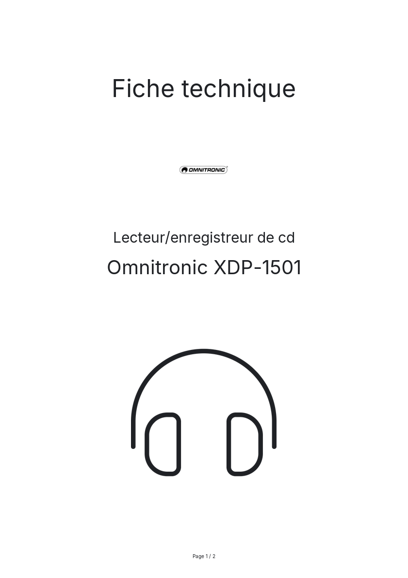 Page n°1 - Fiche technique Omnitronic XDP-1501