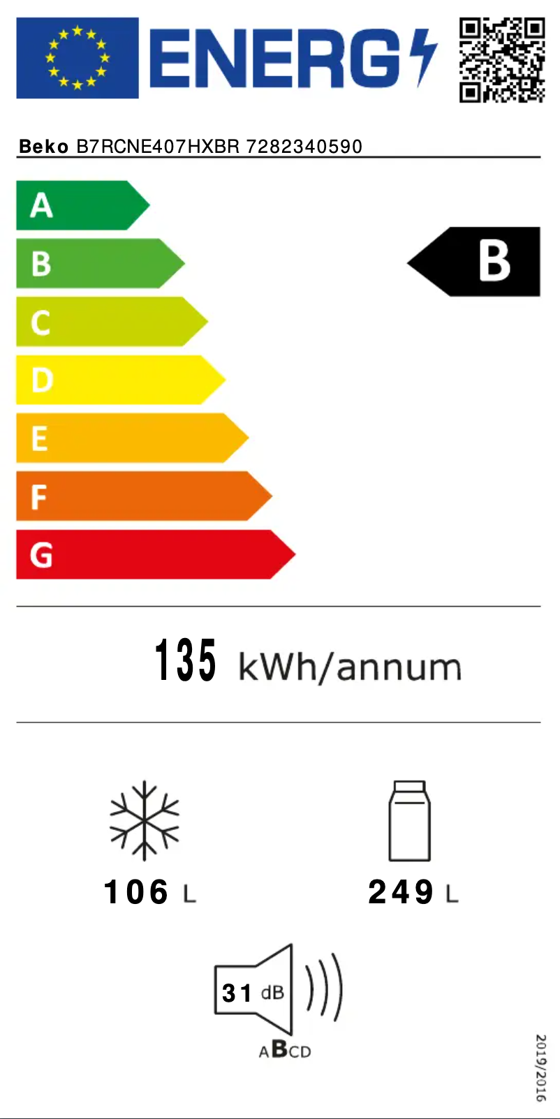 Page 1 de la notice Label énergétique Beko B7RCNE407HXBR