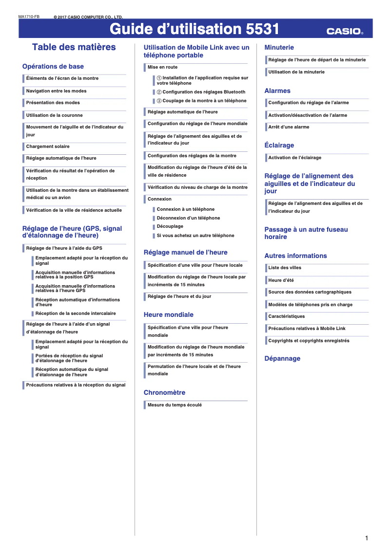 Page 1 de la notice Manuel utilisateur Casio G-Shock MRG-G2000