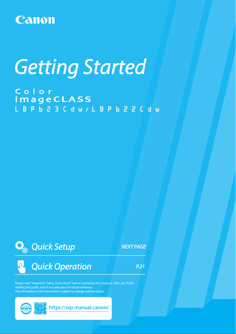 Image de la première page du manuel de l'appareil imageCLASS LBP623Cdw