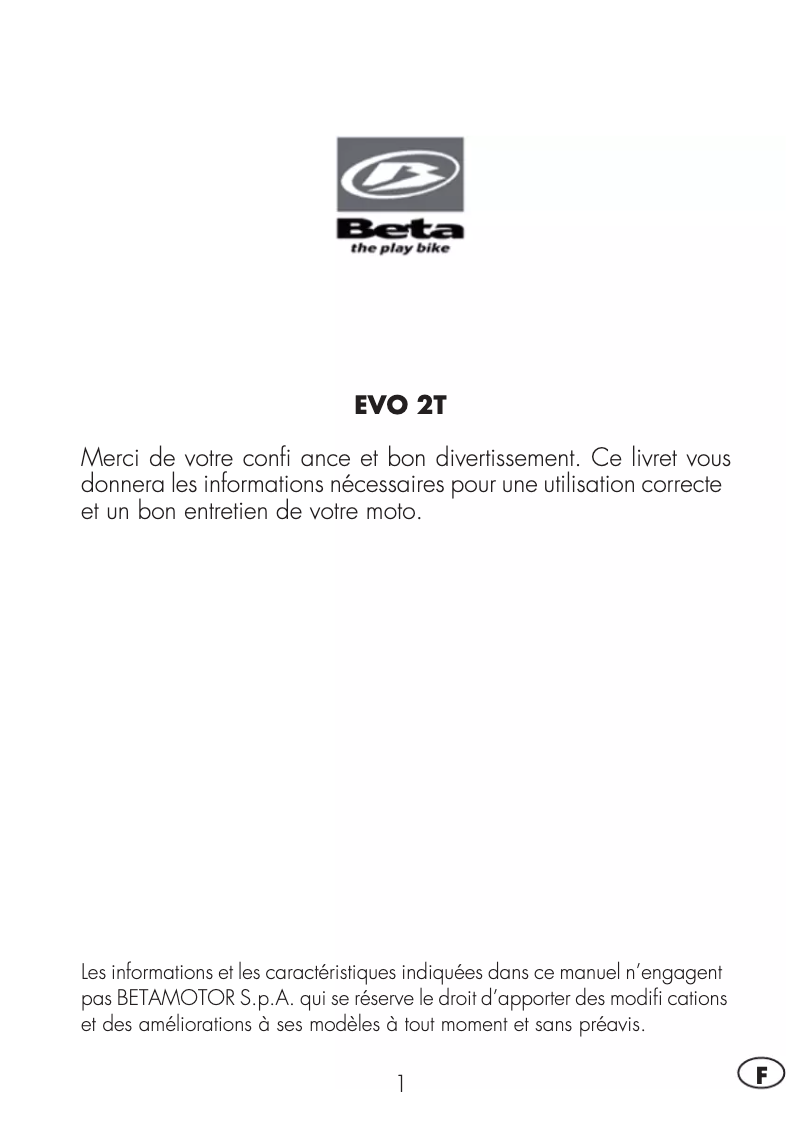 Image de la première page du manuel de l'appareil EVO 200 2T (2014)