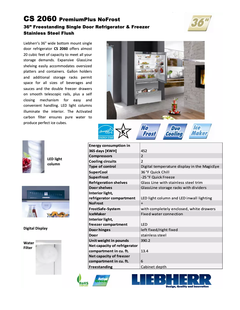 Page 1 de la notice Fiche technique Liebherr CS-2060